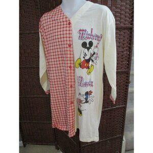 Vintage Mickey Mouse Minnie Mouse Button Up Nightgown Medium Shirt Night Dress